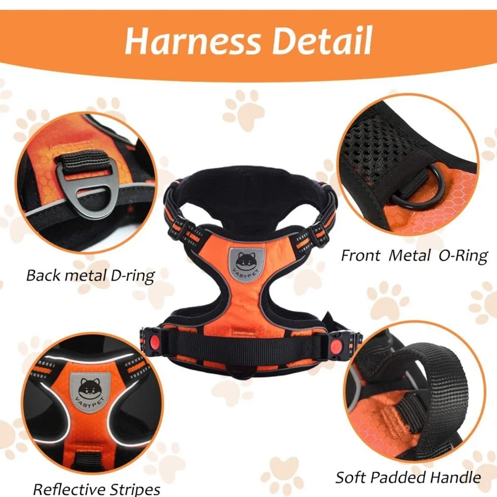 No Pull Dog Harness Leash Set, Reflective Adjustable Soft Padded Dog Vest